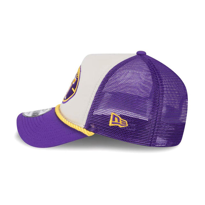 New Era Purple White 9Forty Vault Dog Football CFB Sideline A Frame Trucker Hat