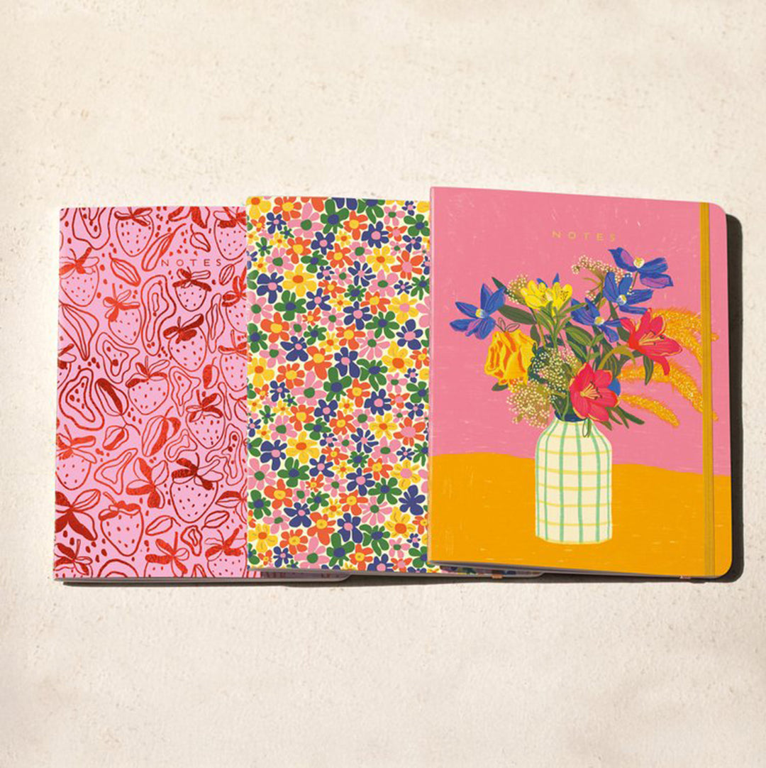 Seedlings White Vase Floral Sewn Notebook Set of 3
