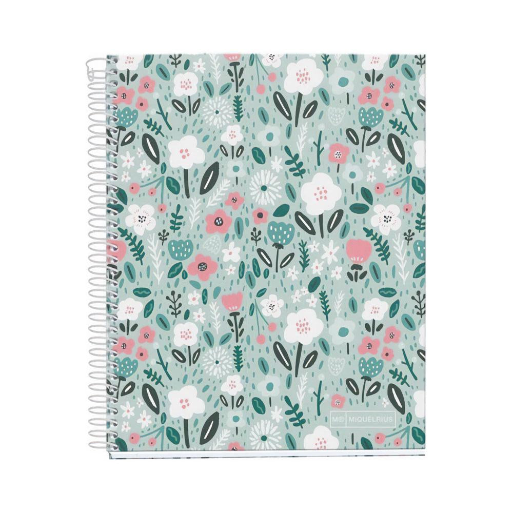 Miquel Rius Mint Flowers 8.5" x 11" 4-Subject Ruled Spiral Notebook