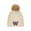 New Era Women's Cream Knit FUR POM Cable Beanie Front thumbnail