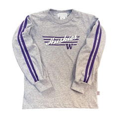 Photo of Third Street Gray Kids' Huskies W Stripes Long-Sleeve Tee.