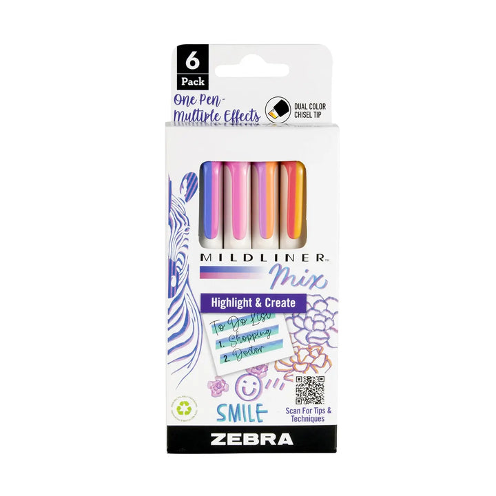Zebra Mildliner Mix Single Ended Highlighter Set 6 Count