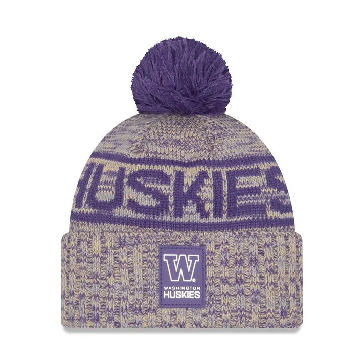 New Era 2025 Sideline Marled Purple Gold Huskies Cold Weather Sport Knit Beanie