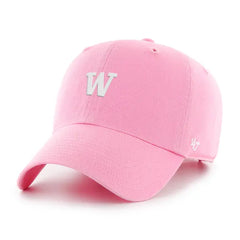Photo of 47 Brand Women's Pink Washington Huskies Base Runner Clean Up Adjustable Hat Front.