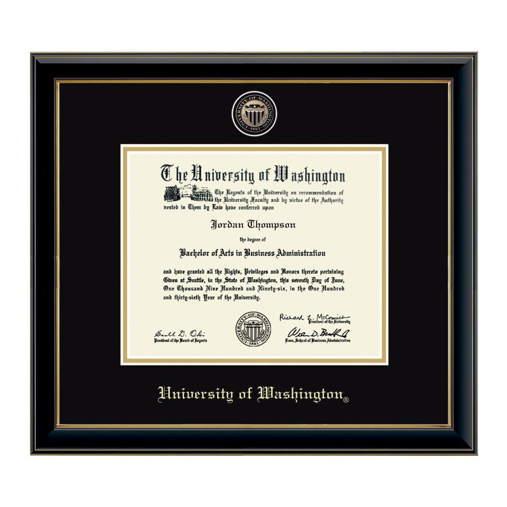 CH Black Gold Seal U of W Masterpiece Onyx Diploma Frame