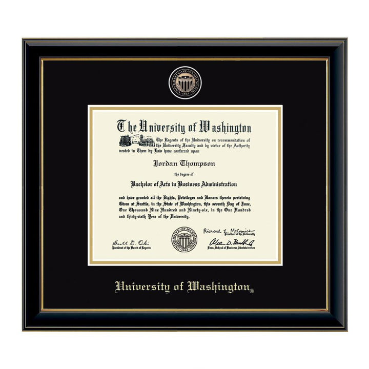 CH Black Gold Seal U of W Masterpiece Onyx Diploma Frame