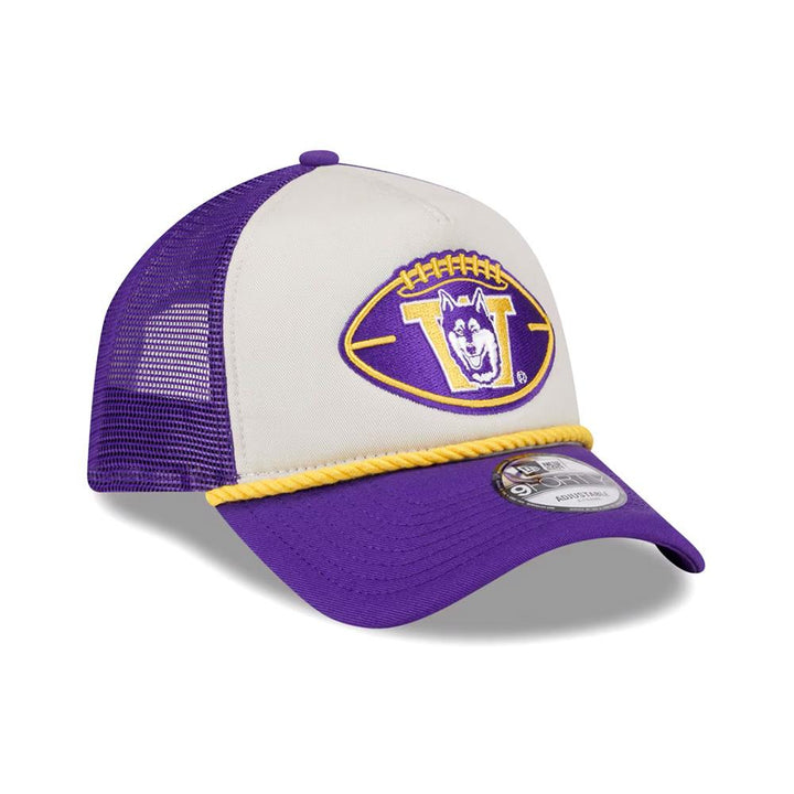 New Era Purple White 9Forty Vault Dog Football CFB Sideline A Frame Trucker Hat