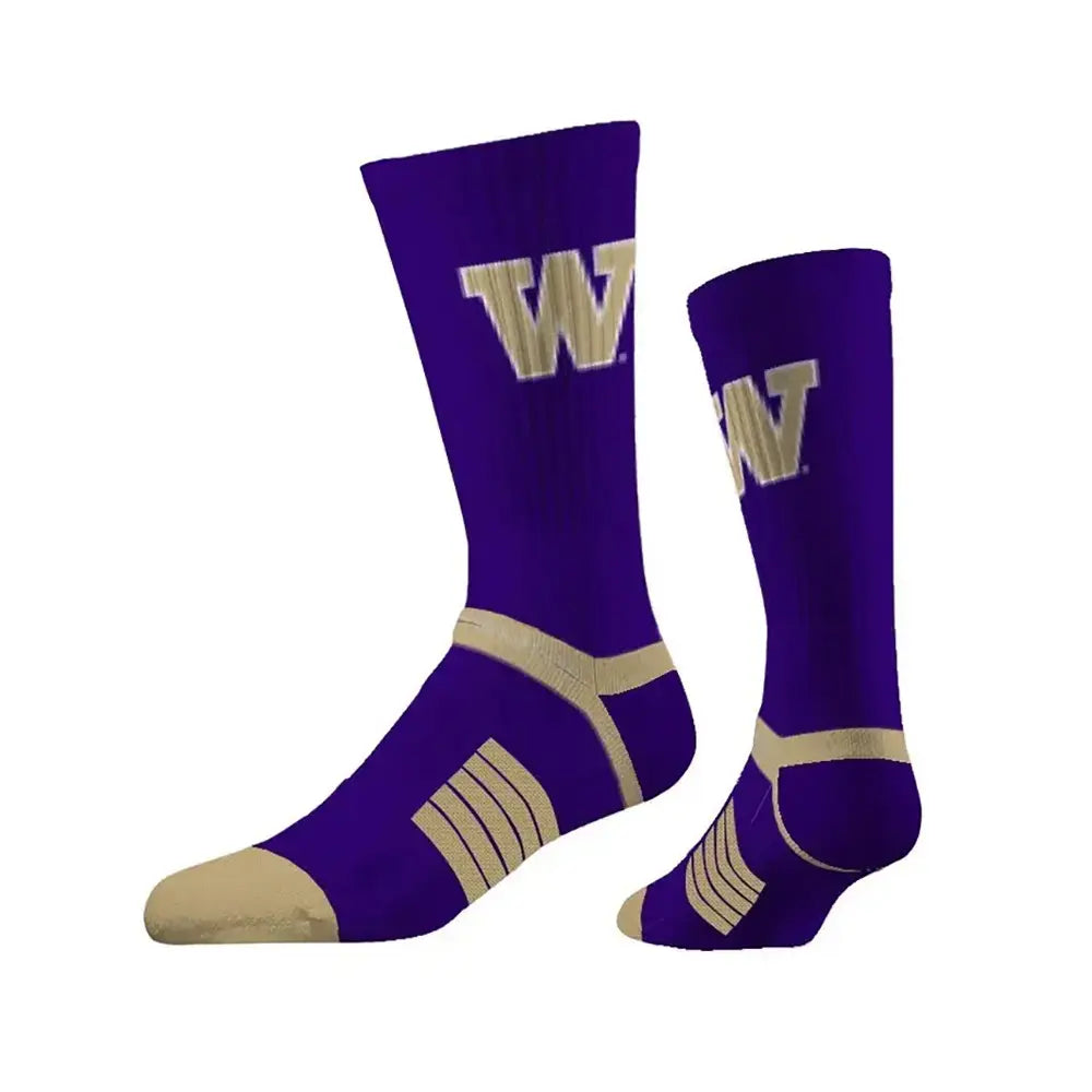 Strideline Unisex Purple Washington Huskies W Logo Premium Knit Crew Socks