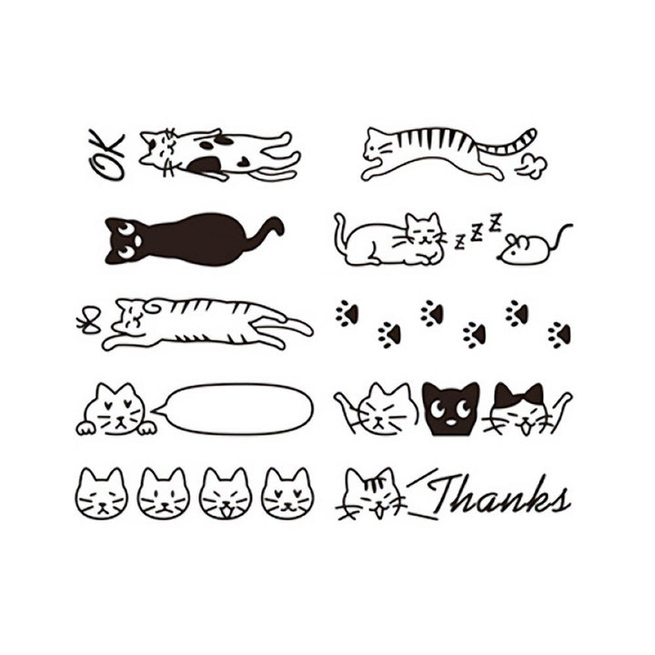 Midori Paintable Revolving Cats Rubber Stamp