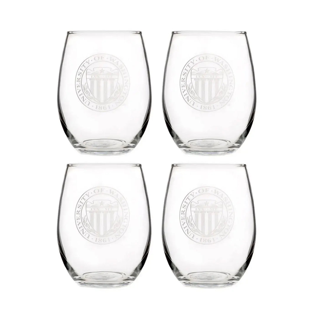 UWA 25 Etched Seal Stemless Wine Glass