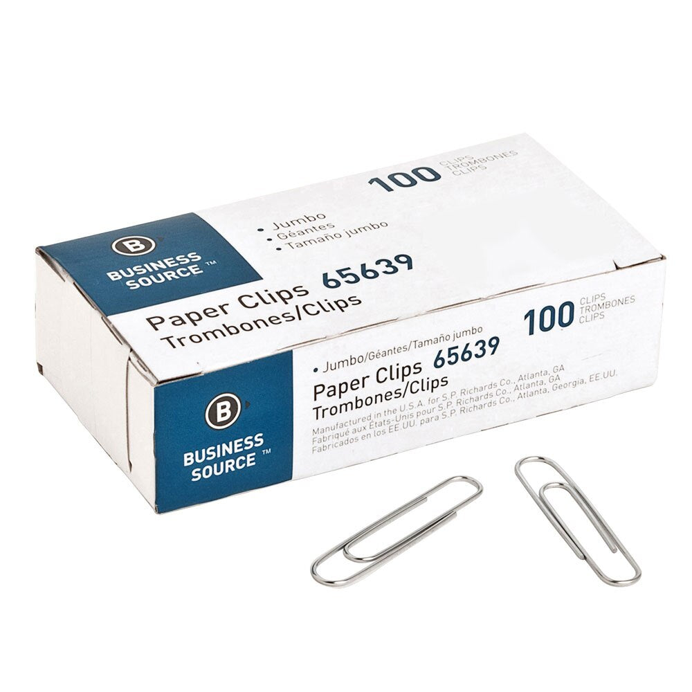 Business Source Silver Jumbo Paper Clips 100 Pack