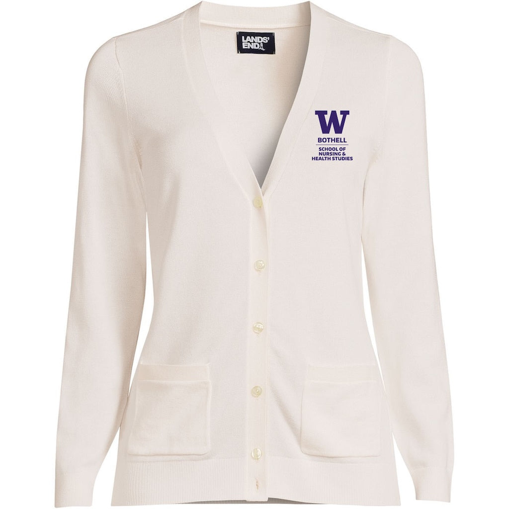 Lands' End Women's UW Bothell Nursing & Health Studies Cotton Modal Long Sleeve V-neck Cardigan Sweater