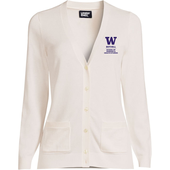Lands' End Women's UW Bothell Nursing & Health Studies Cotton Modal Long Sleeve V-neck Cardigan Sweater