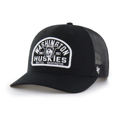 Photo of 47 Brand Black Washington Huskies Vault Dog Patch Leland Trucker Hat Front.