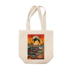 Photo of Lantern Press Seattle Marine Animals Geometric Tote Bag.
