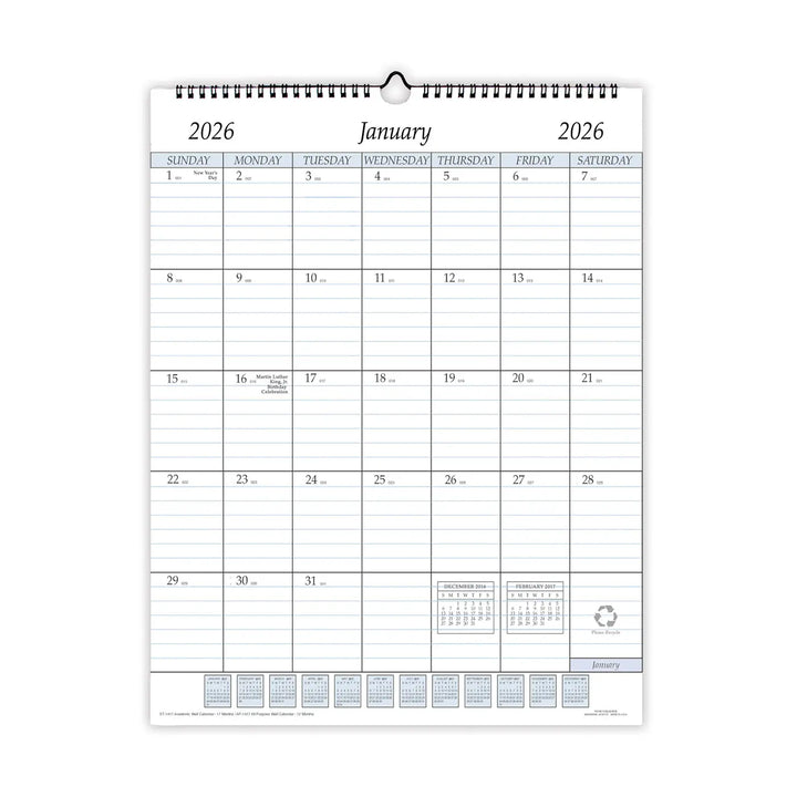 Payne 2026 Annual 17" x 22" Wire Bound Wall Calendar