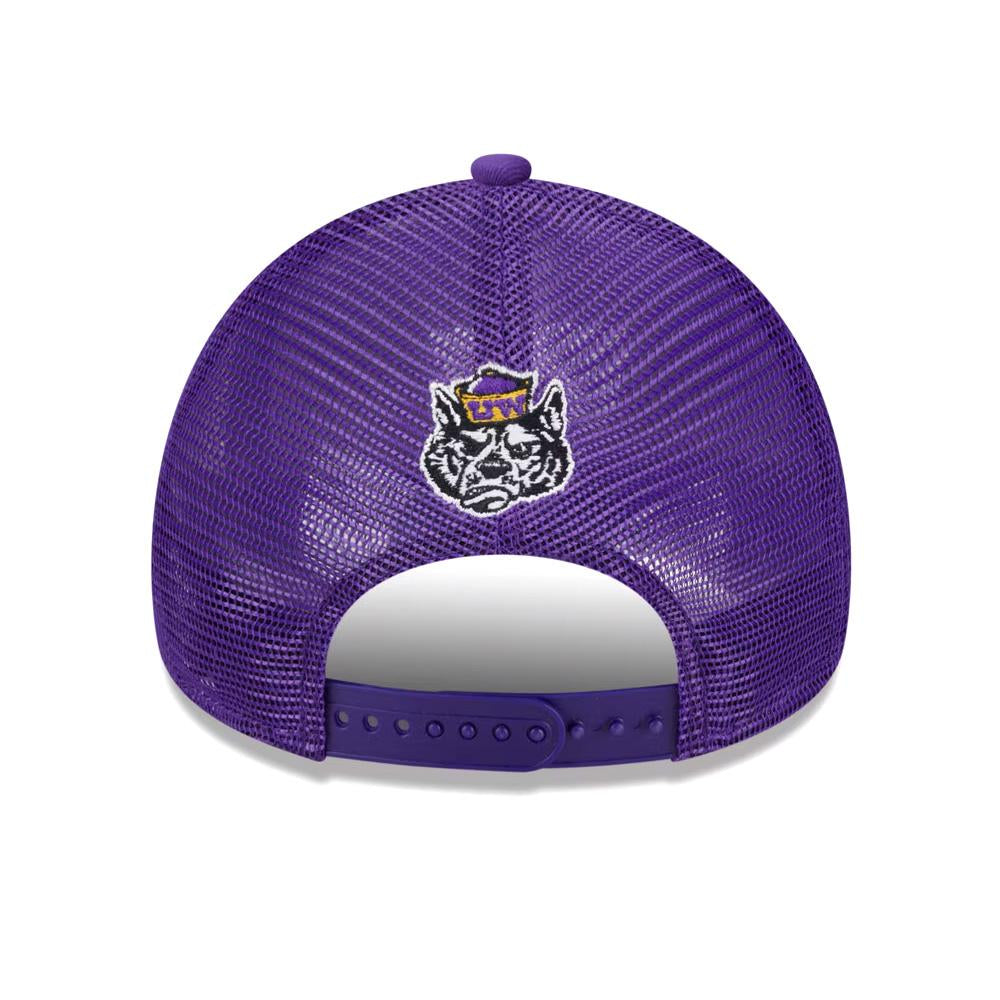 New Era Purple White 9Forty Vault Dog Football CFB Sideline A Frame Trucker Hat