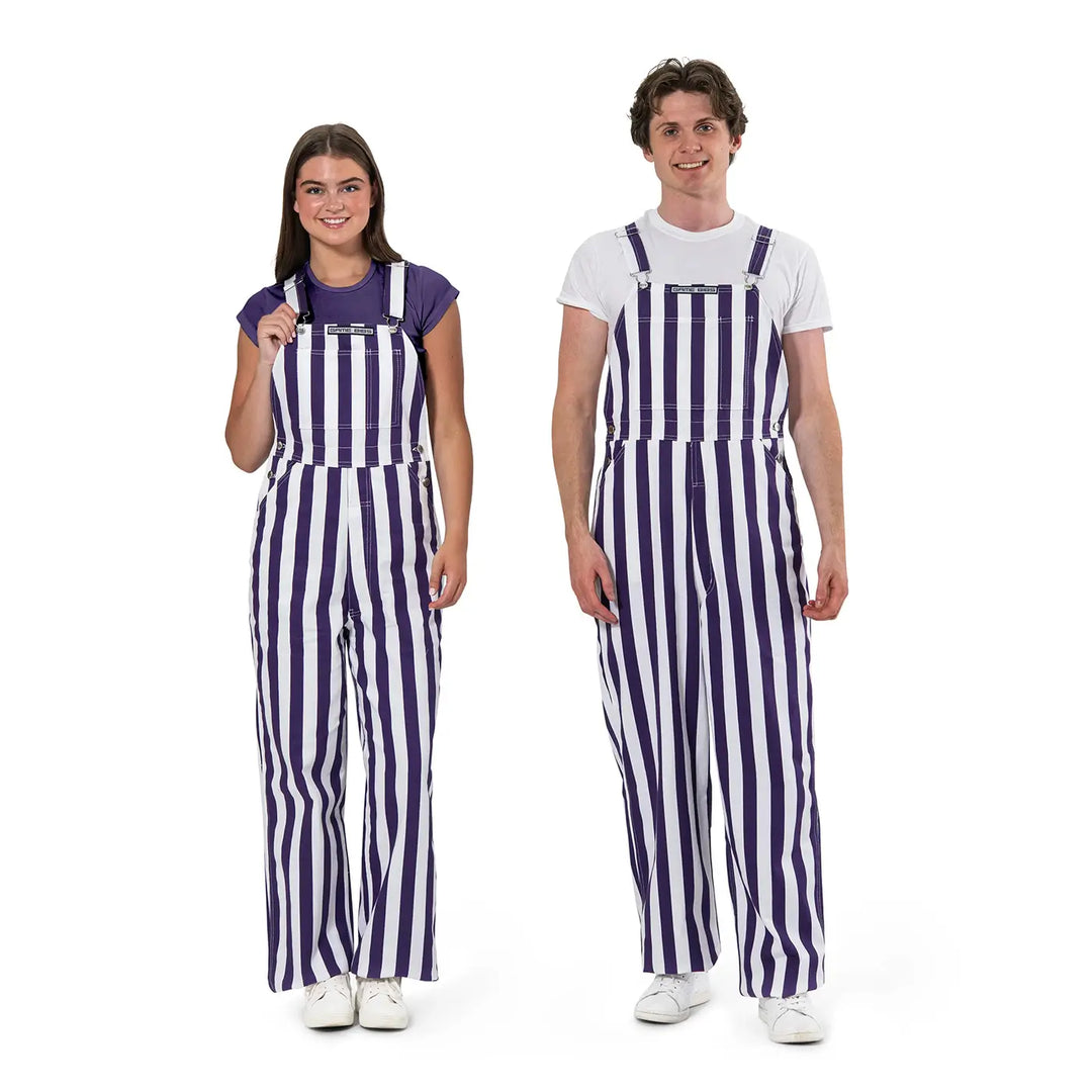 Game Bibs Adult Unisex Purple White Striped Overalls