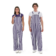 Photo of Game Bibs Adult Unisex Purple White Striped Overalls.