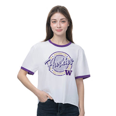 Photo of Zoozatz Women's Washington Huskies Circle Retro Ringer Tee.