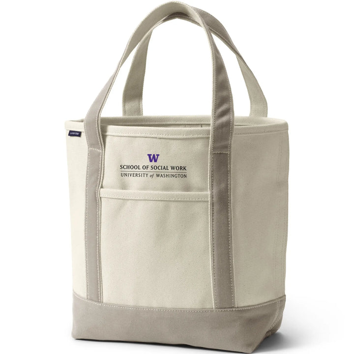 Lands' End Natural Canvas UW School of Social Work Long Handle Open Top Tote Bag