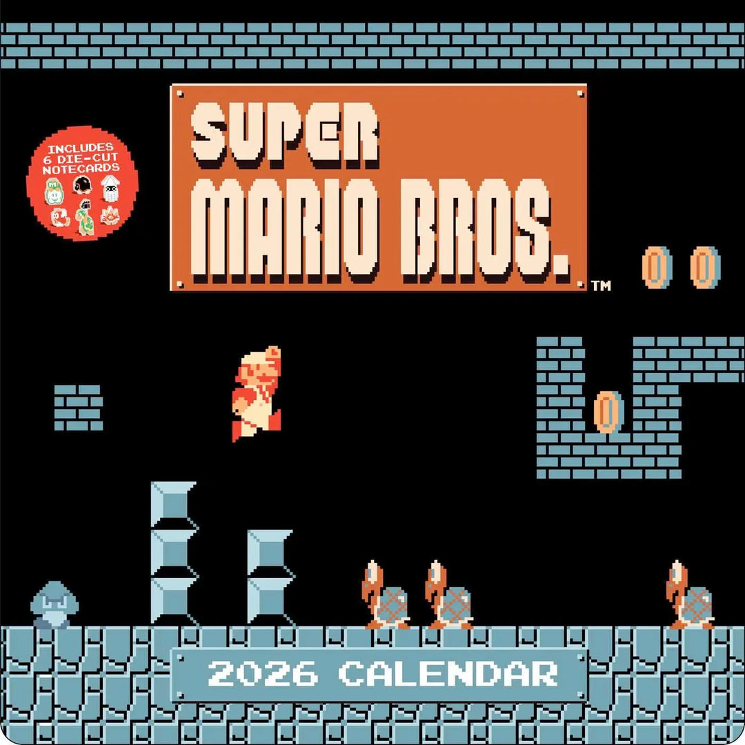 Super Mario Bros. 8-Bit Retro 2026 Wall Calendar with Bonus Notecards