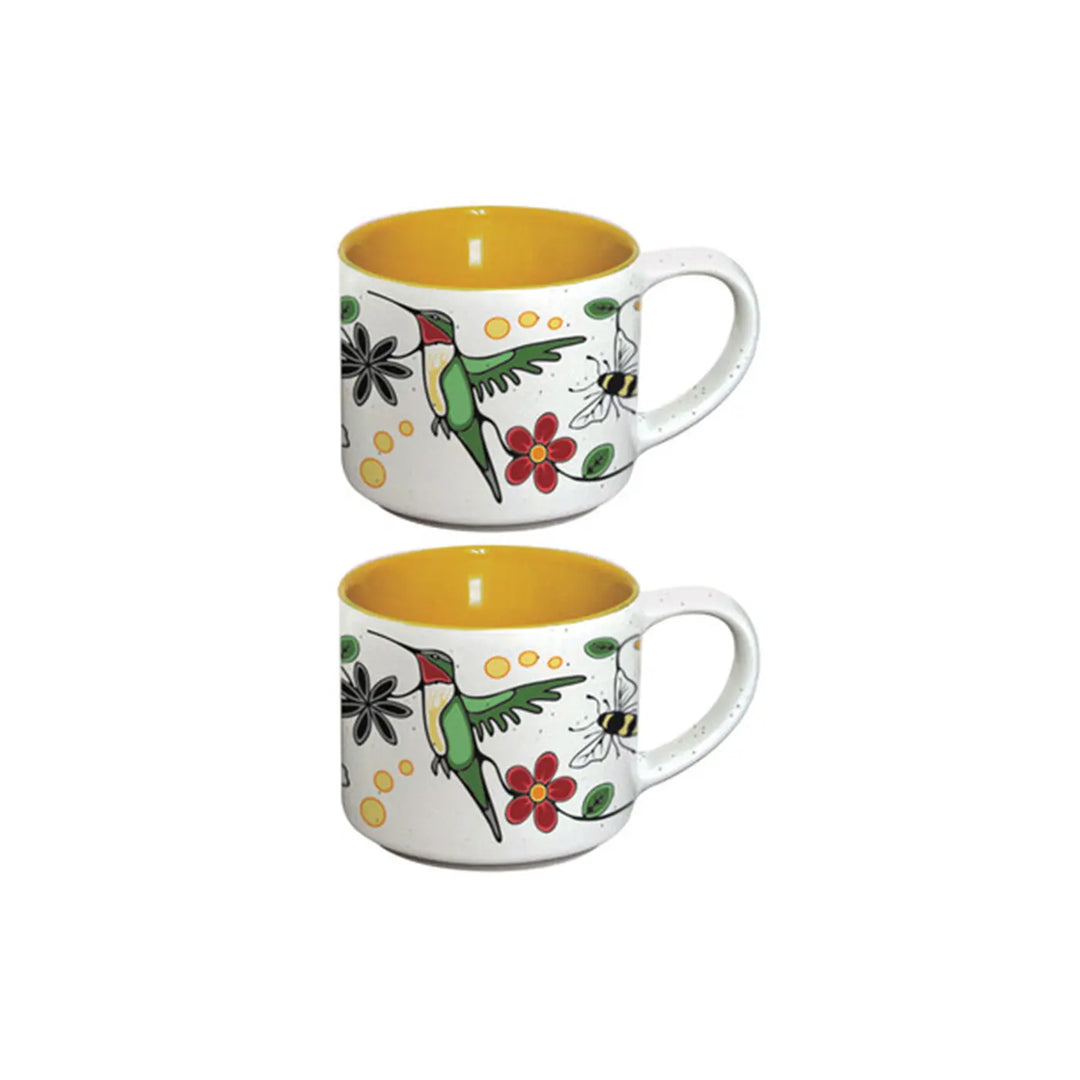 Native Northwest Hummingbird (Nenookaasi) Ceramic Espresso Mugs Set of 2
