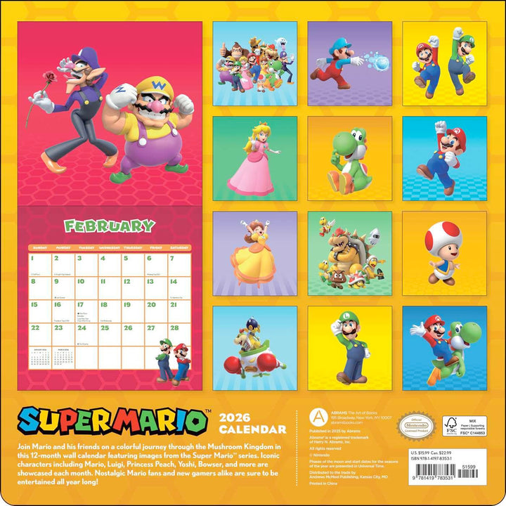 Super Mario 2026 Wall Calendar