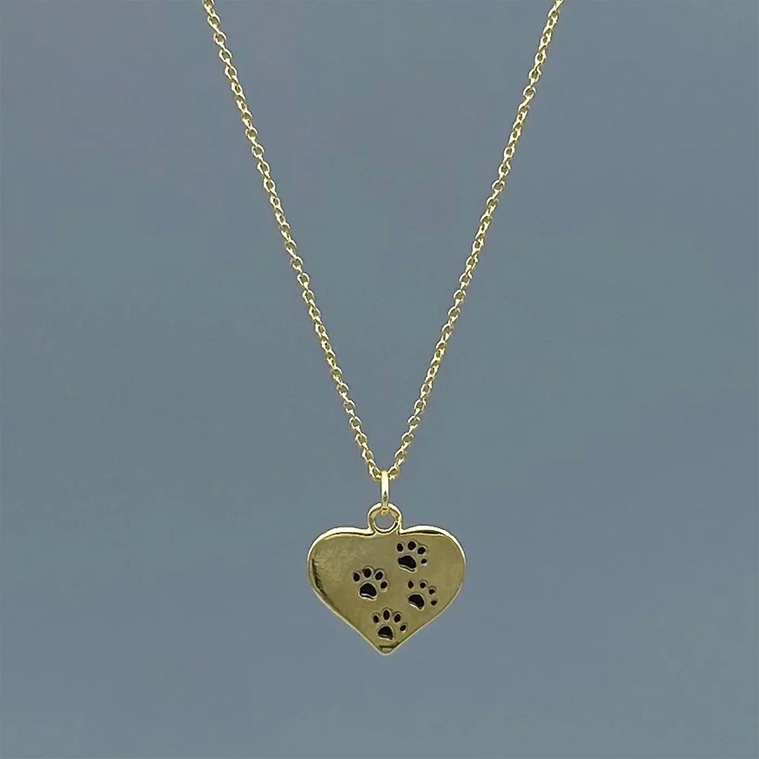Something Silver Small Paw Stamped Heart Gold Necklace
