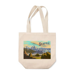 Photo of Lantern Press Seattle Skyline Oil Painting Tote Bag.