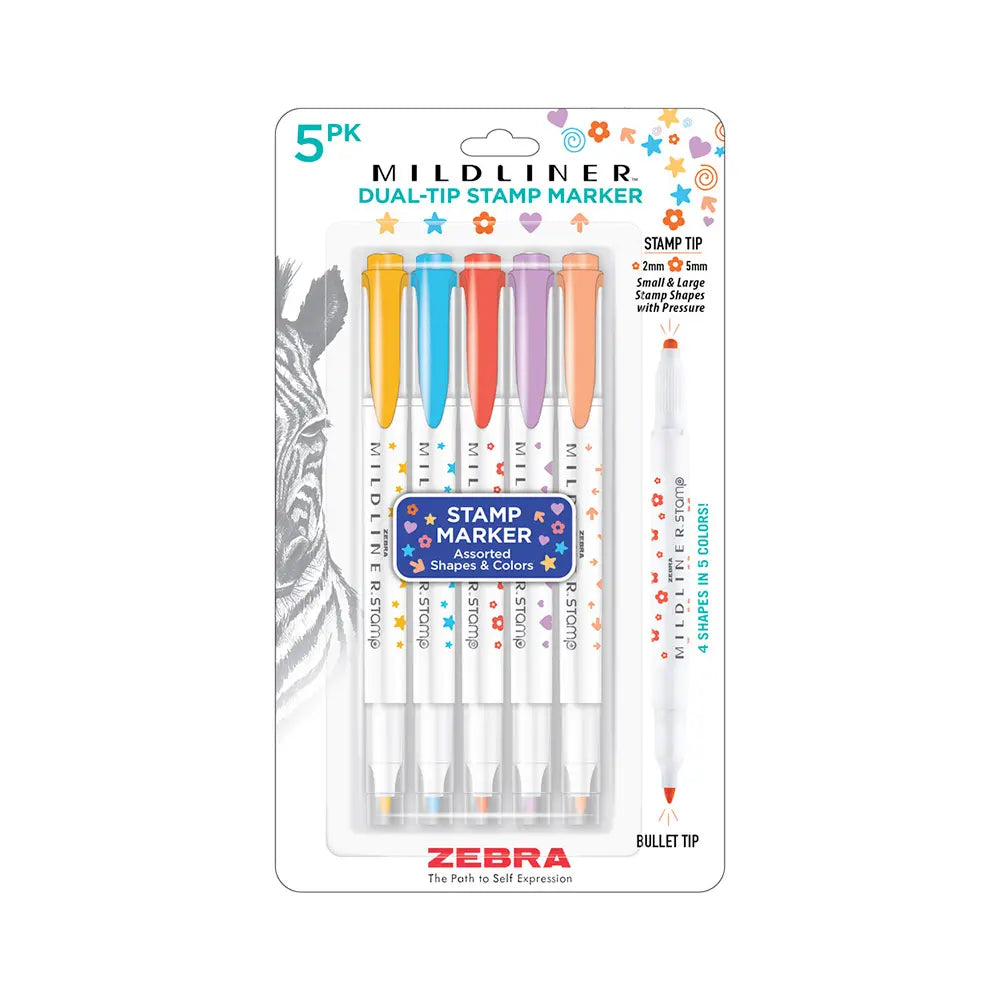 Zebra Mildliner Dual-Tip Assorted Stamp Marker Set 5 Count