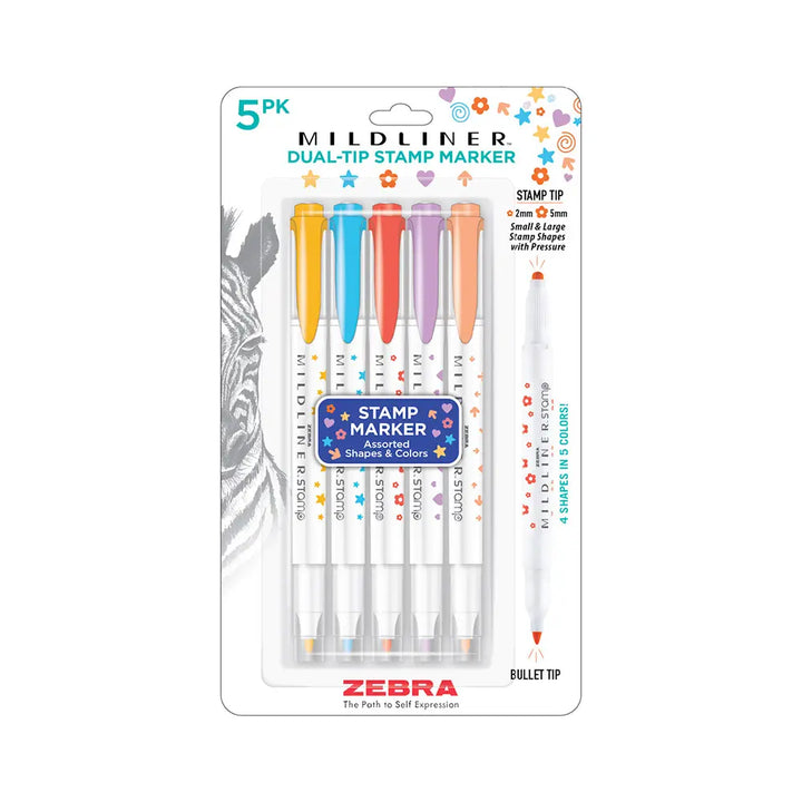 Zebra Mildliner Dual-Tip Assorted Stamp Marker Set 5 Count