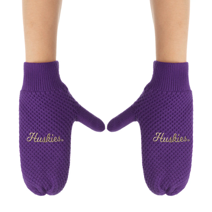 Zoozatz Women's Purple Script Huskies Fashion Knit Mittens