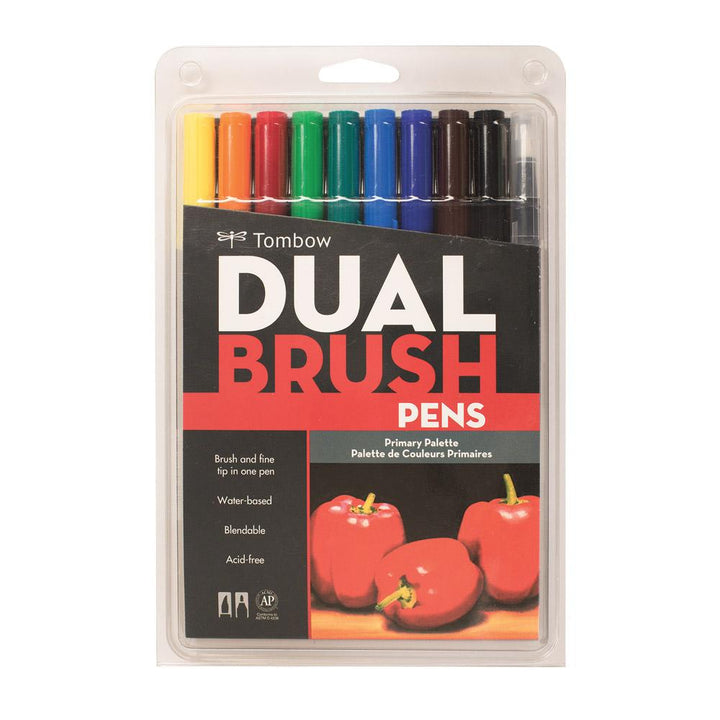 Tombow Primary Palette Dual-Tip Brush Pen Set 10 piece