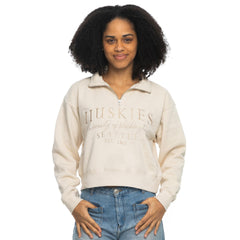 Zoozatz Women's Huskies Full Text Embroidered Cropped Quarter Zip