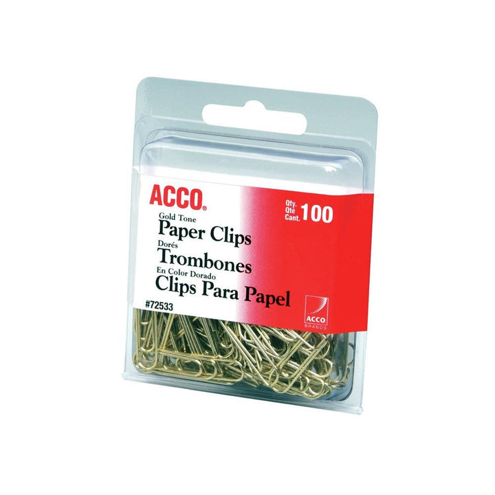 Acco Gold Tone Regular Paper Clips 100 Count