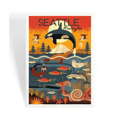 Photo of Lantern Press Seattle Marine Animals Geometric Badge Magnet.