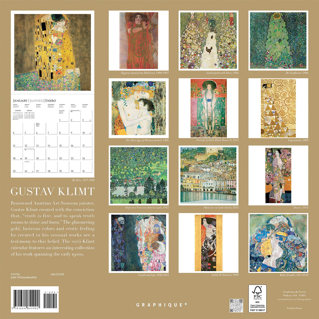 Graphique De France 12" x 12" Gustav Klimt Wall Calendar