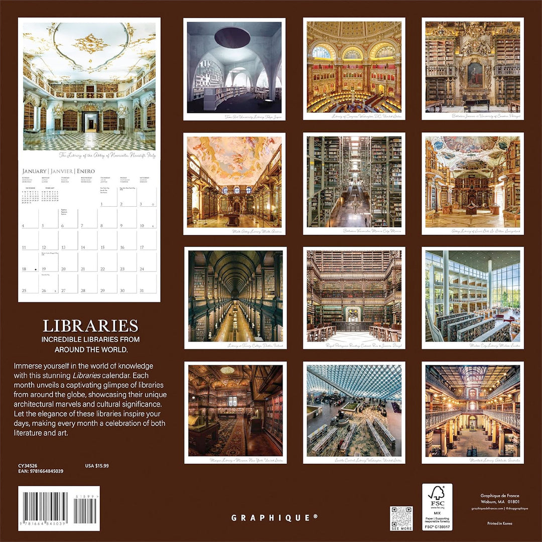 Graphique De France 12" x 12" Libraries Wall Calendar