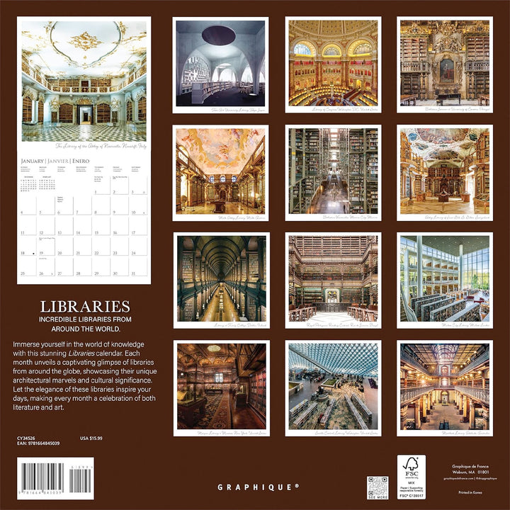Graphique De France 12" x 12" Libraries Wall Calendar