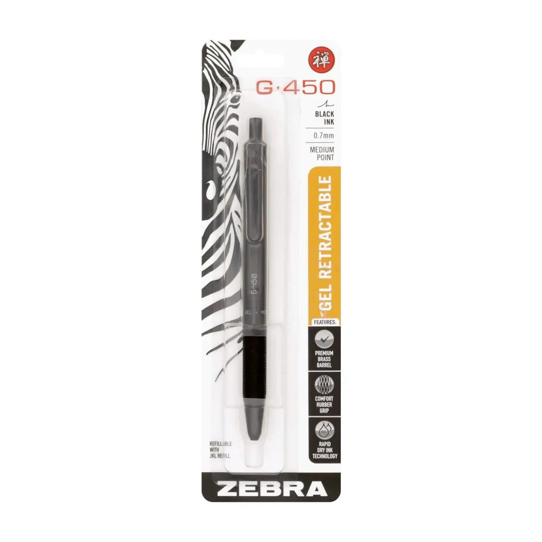 Zebra Steel Black G-450 0.7mm Retractable Gel Pen