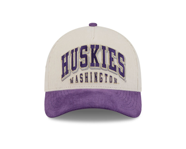 New Era Cream Purple Huskies W 9Forty A Frame SIDED Corduroy Adjustable Hat