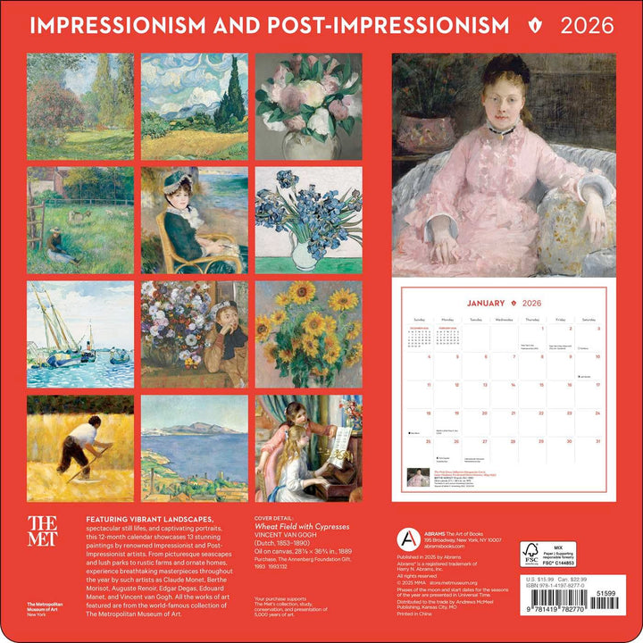 Impressionism and Post-Impressionism 2026 Wall Calendar