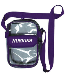 Storm Duds Clear Purple Huskies Crossbody Waterproof Stadium Bag 9" x 6"