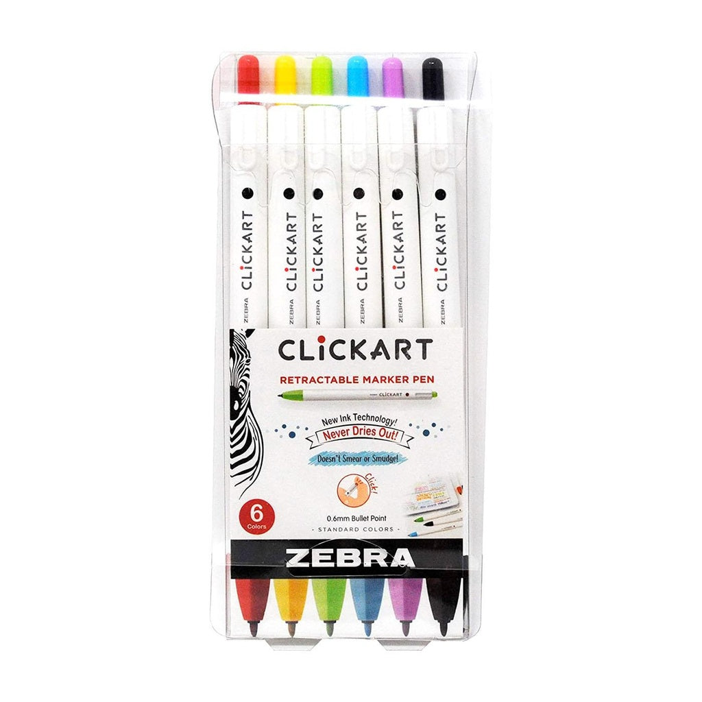 Zebra ClickArt 0.6mm Retractable Marker Set 6 pc.