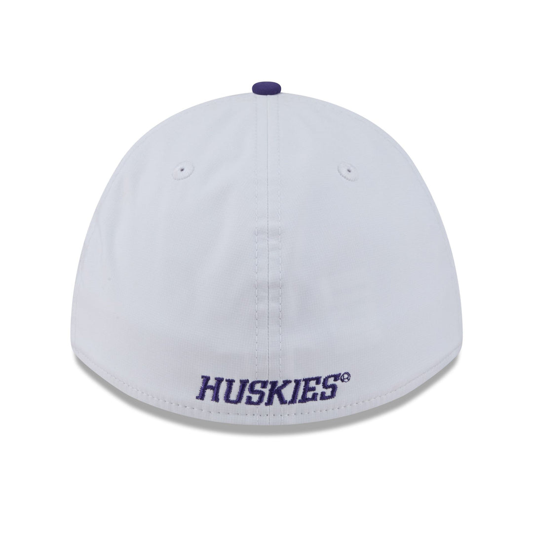 New Era White Purple Washington Huskies 39Thirty A-Frame Silicone Patch Stretch Fit Hat
