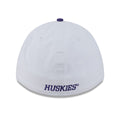 New Era White Purple Washington Huskies 39Thirty A-Frame Silicone Patch Stretch Fit Hat thumbnail