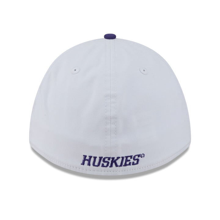 New Era White Purple Washington Huskies 39Thirty A-Frame Silicone Patch Stretch Fit Hat
