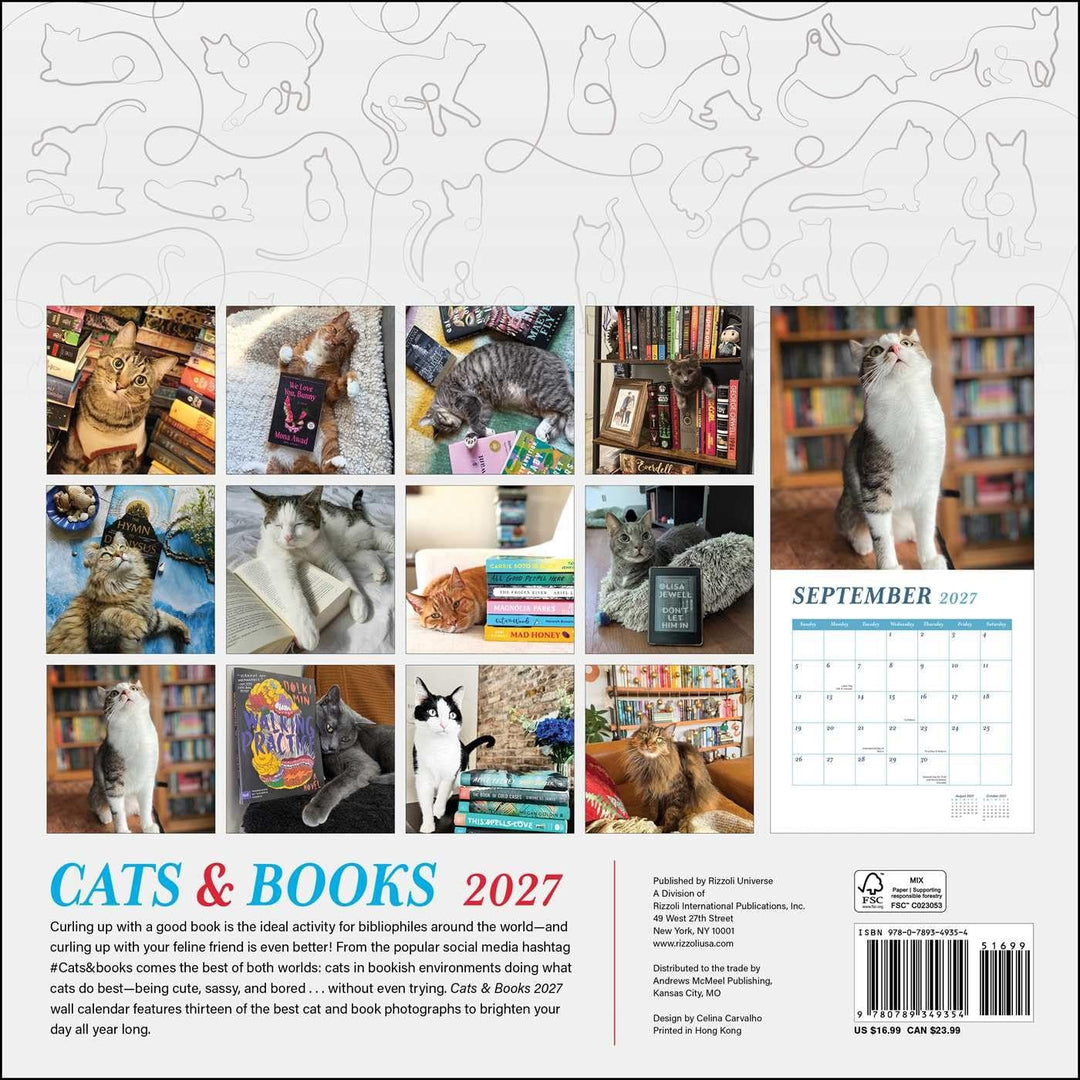 Cats & Books 2027 Wall Calendar