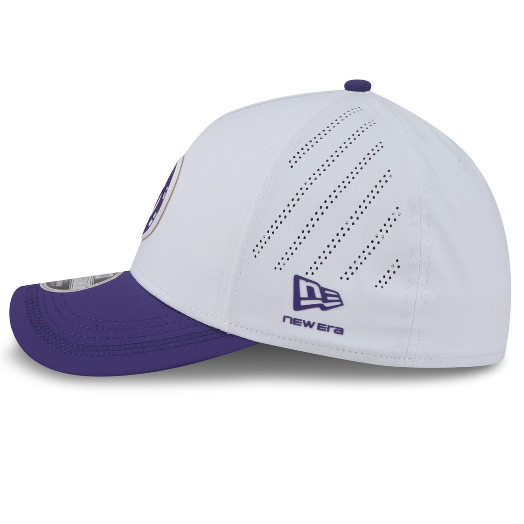 New Era White Purple Washington Huskies 39Thirty A-Frame Silicone Patch Stretch Fit Hat